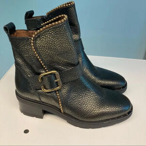 HISPANITAS Sz 6 Via Moto  Leather Ankle Boots Green Gold Booties